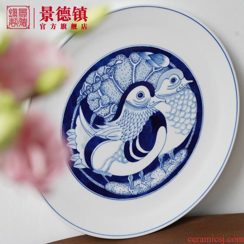 Jingdezhen flagship stores hand - drawn Chinese blue and white ceramics compote sitting room tea table compote high - end creative fruit tray