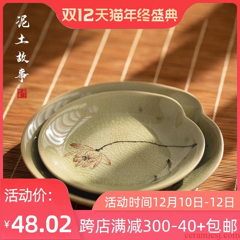 Jingdezhen hand - made lotus bearing dry ice to crack the up water pot mercifully Japanese home ceramic saucer plate heat insulation pads