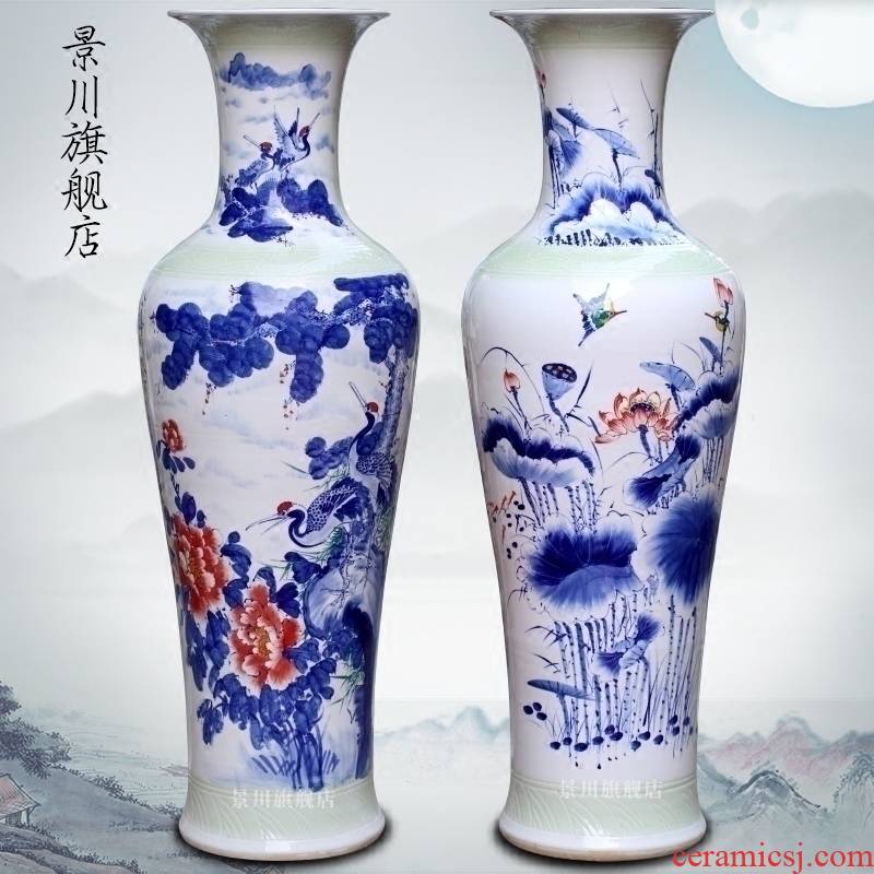 Jingdezhen ceramics hand - made pine crane with spring figure of large vases, sitting room of modern Chinese style household decorations