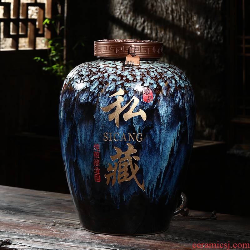 Jingdezhen ceramic bottle wine jar 20 jins 30 jins of 50 kg machine carved brewing cylinder household it restoring ancient ways
