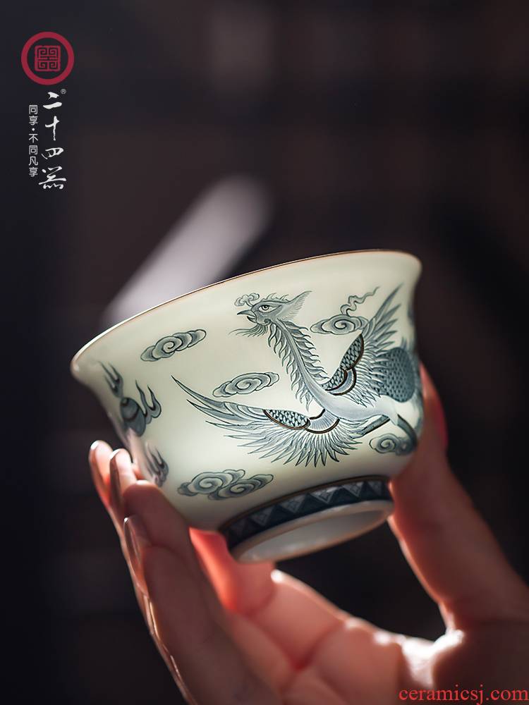 24 is pastel hand - made ceramic kung fu tea master cup single CPU jingdezhen checking tea set. A single