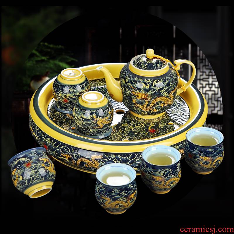 Jingdezhen ceramic kung fu tea set home sitting room of a complete set of double anti hot filter teapot tea tray cups
