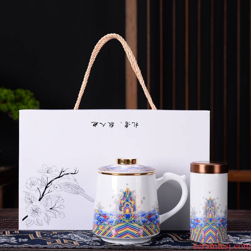 Jingdezhen tea colored enamel cup men 's and women' s tea cups with cover ceramic filter tea cups separate office