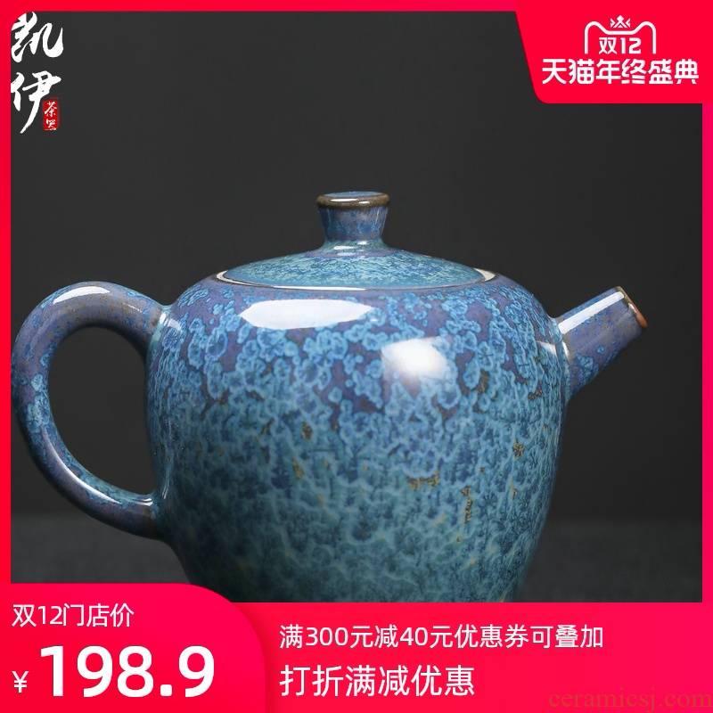 Taiwan floating cui aquamarine teapot temmoku up teapot household ceramics kung fu tea clutching a pot of tea
