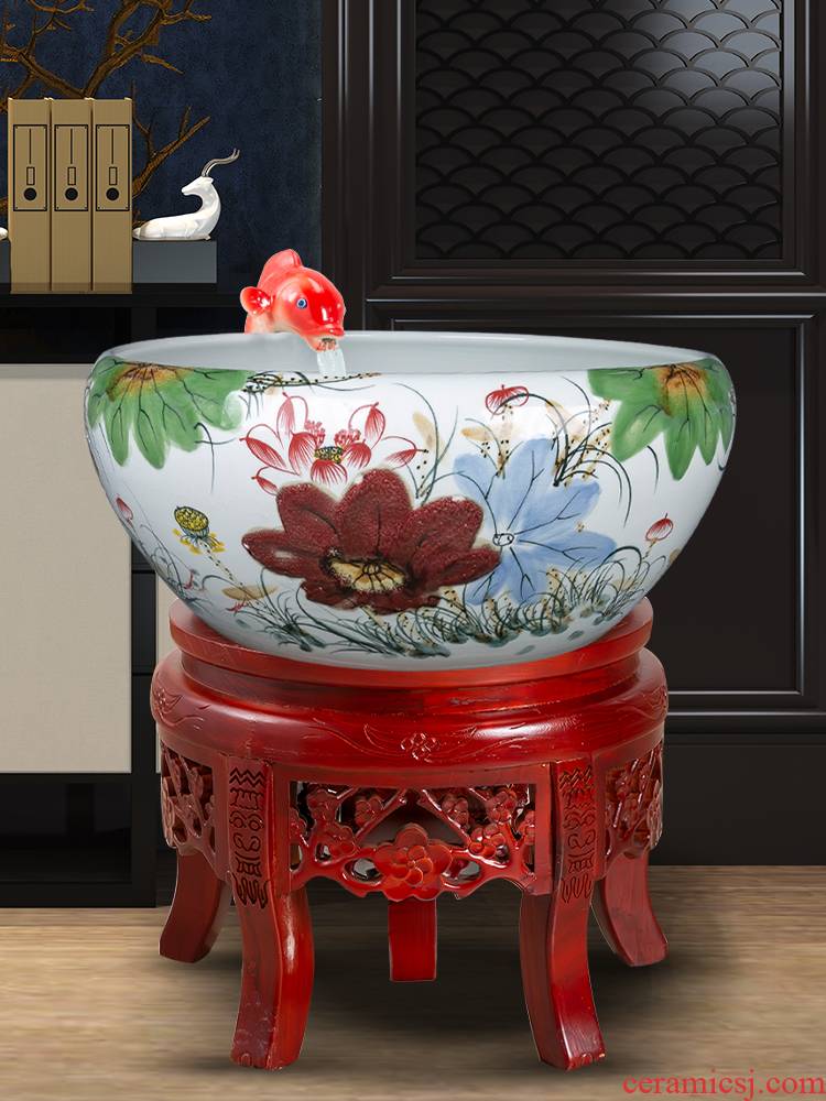 Jingdezhen ceramic filtering landing fountain waterscape humidifier goldfish bowl decorated living room office furnishing articles