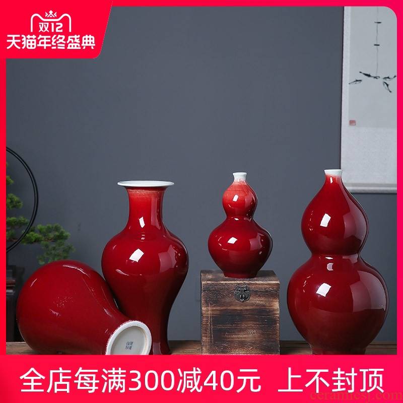 Ruby red Chinese jingdezhen ceramics glaze vase large sitting room flower arranging, furnishing articles decorated hotel opening gifts