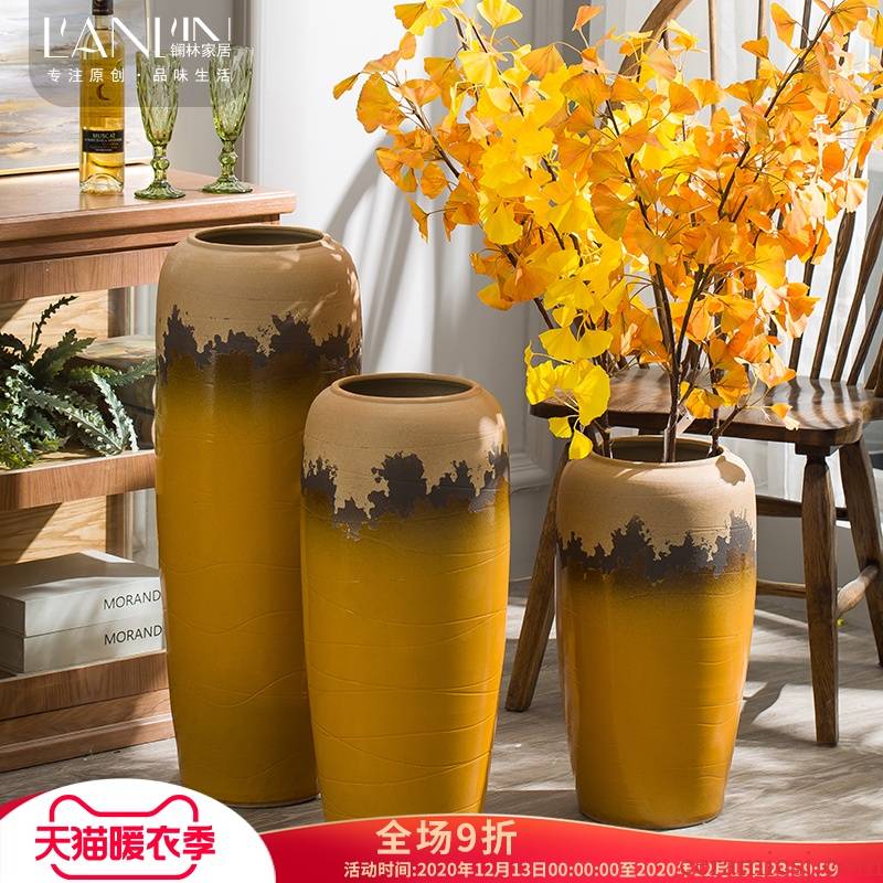 Ground vase large creative furnishing articles American yellow flower arranging dried flower flower implement hydroponic pot sitting room hotel flowerpot