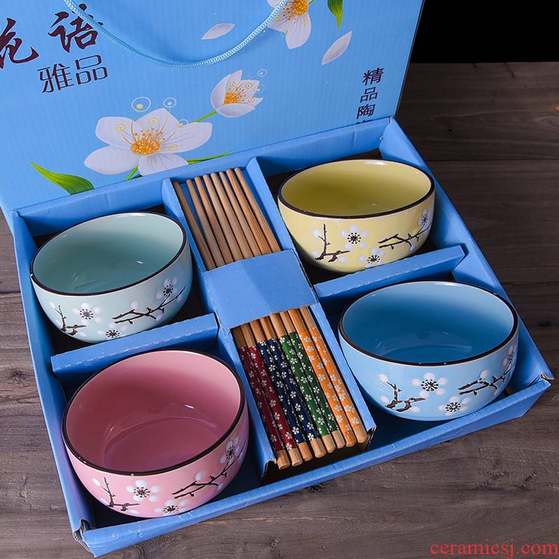 Japanese chopsticks sets of blue and white porcelain bowls bowl of household ceramic bowl gift dishes outfit wholesale gift boxes of tableware