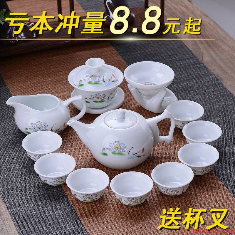 Hui shi blue and white ceramic tea set household send ChaGa 】 【 tureen tea ware kungfu simplicity of a complete set of tea cups