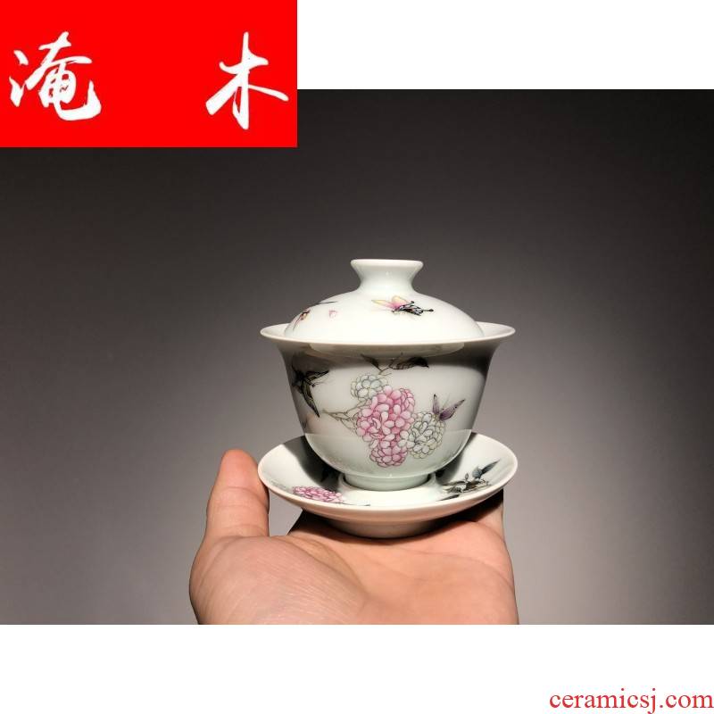 Flooded jingdezhen wood powder enamel handpainted hydrangea tureen lid cup cup teapot ceramic tea set
