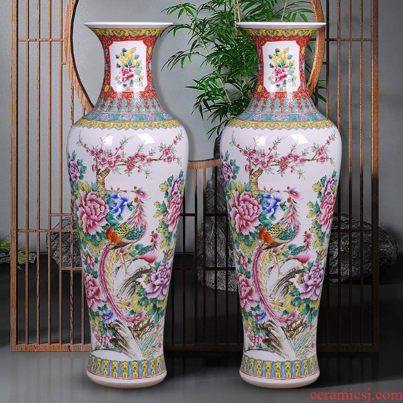 Jingdezhen ceramics vase hand - made pastel auspicious feng instrument landing large decorate the sitting room the hotel furnishing articles