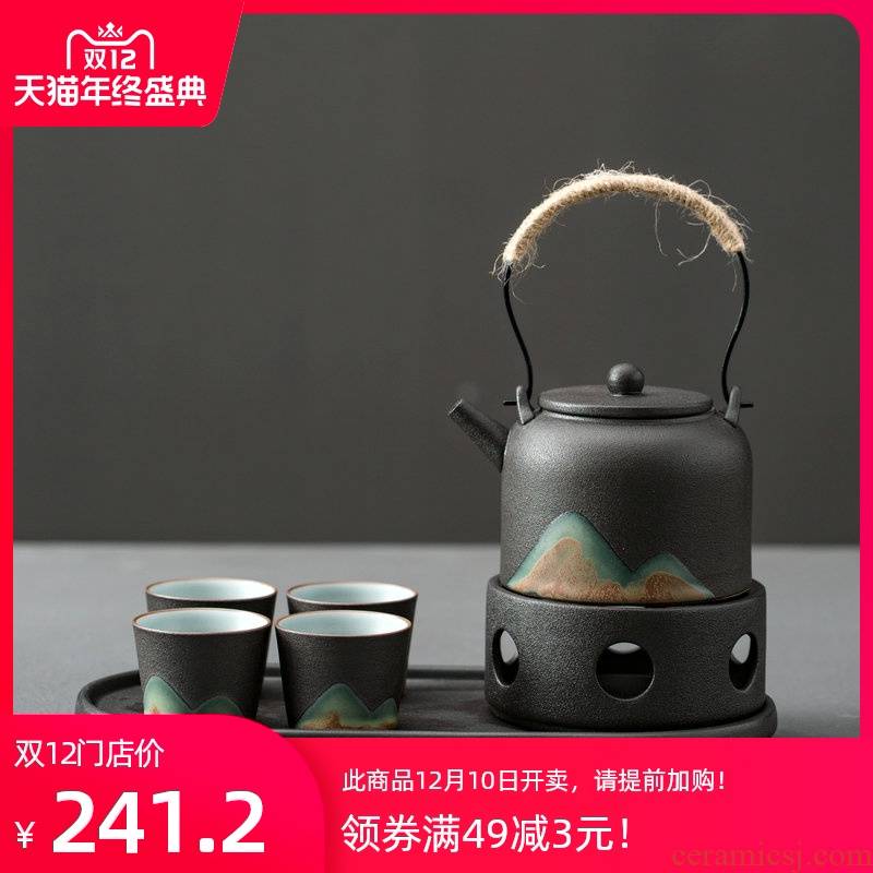 Japanese coarse pottery kung fu tea set tea pot of warm tea mountains to girder device heating base glass ceramic tea tray