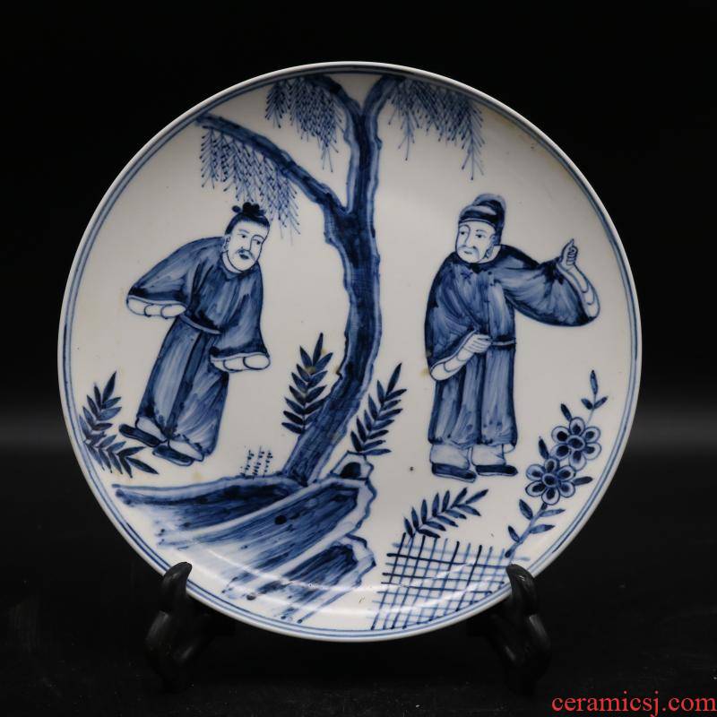 Jingdezhen blue and white war characters of the reign of emperor kangxi antique porcelain dish hand - made furniture of Chinese style furnishing articles antique collection