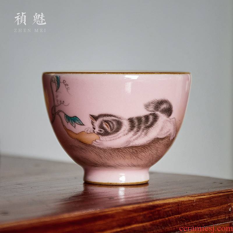 Shot incarnate your up hand - made the cat jingdezhen ceramic cups kung fu tea set personal sample tea cup master cup single CPU