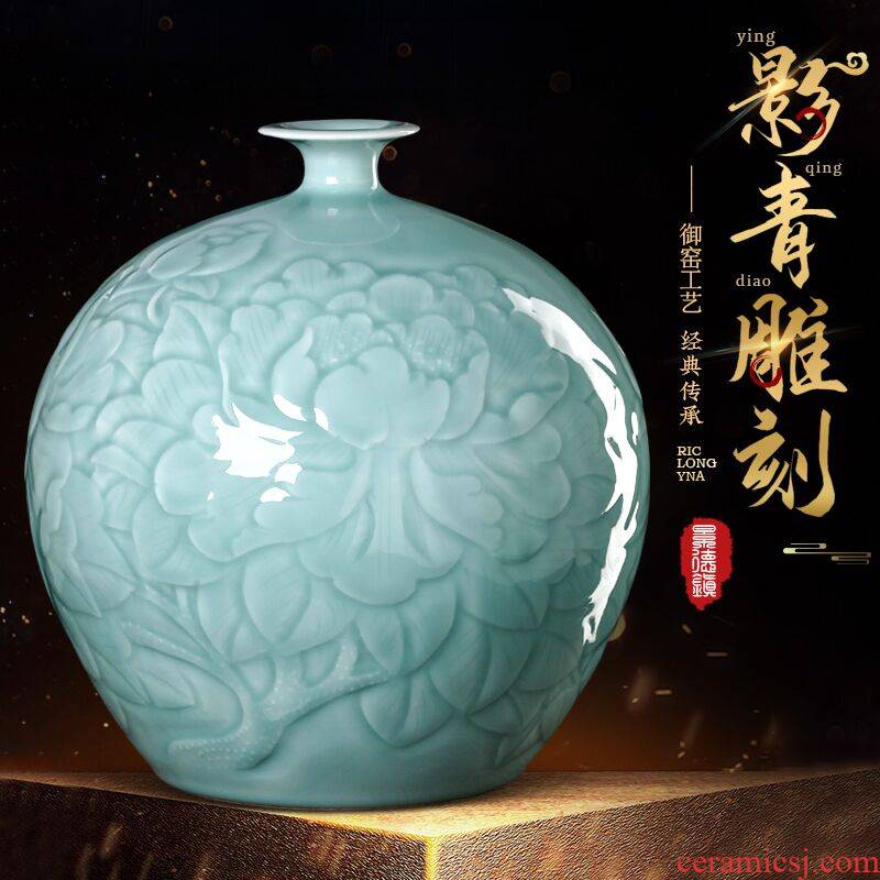 Jingdezhen ceramics vase furnishing articles manually blue glaze pomegranate bottle of new Chinese style household adornment TV ark, sitting room