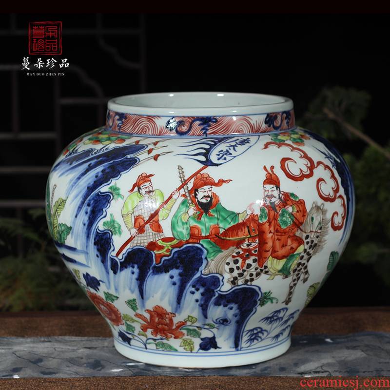 Jingdezhen hand - made porcelain jar of colorful characters hand - made taizong porcelain pot imitation yuanta colorful characters