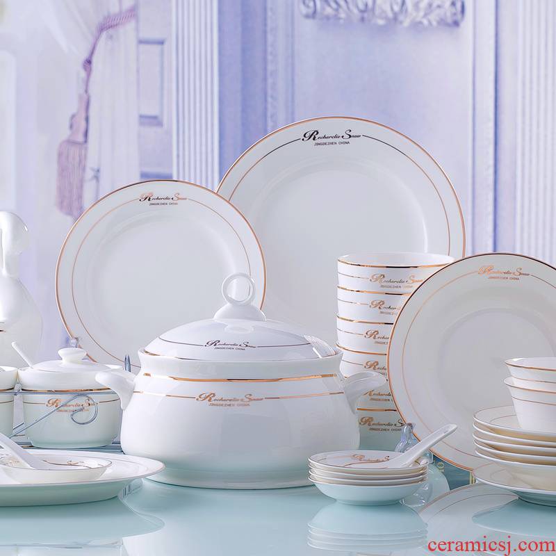 Jingdezhen ceramics high - grade ceramic tableware European dishes suit household microwave oven plate combination of eating the food bowl