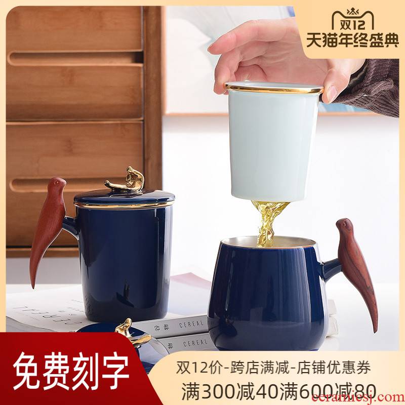 Chinese couples office cup cup to the model of a ceramic cup silver cup with handle tea cup with cover