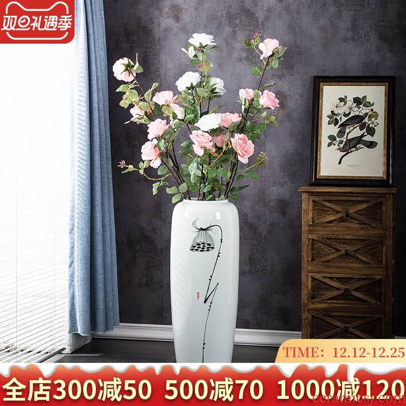 Ceramic vase landing large household adornment furnishing articles I and contracted sitting room of Chinese style porch decoration hand - made arranging flowers