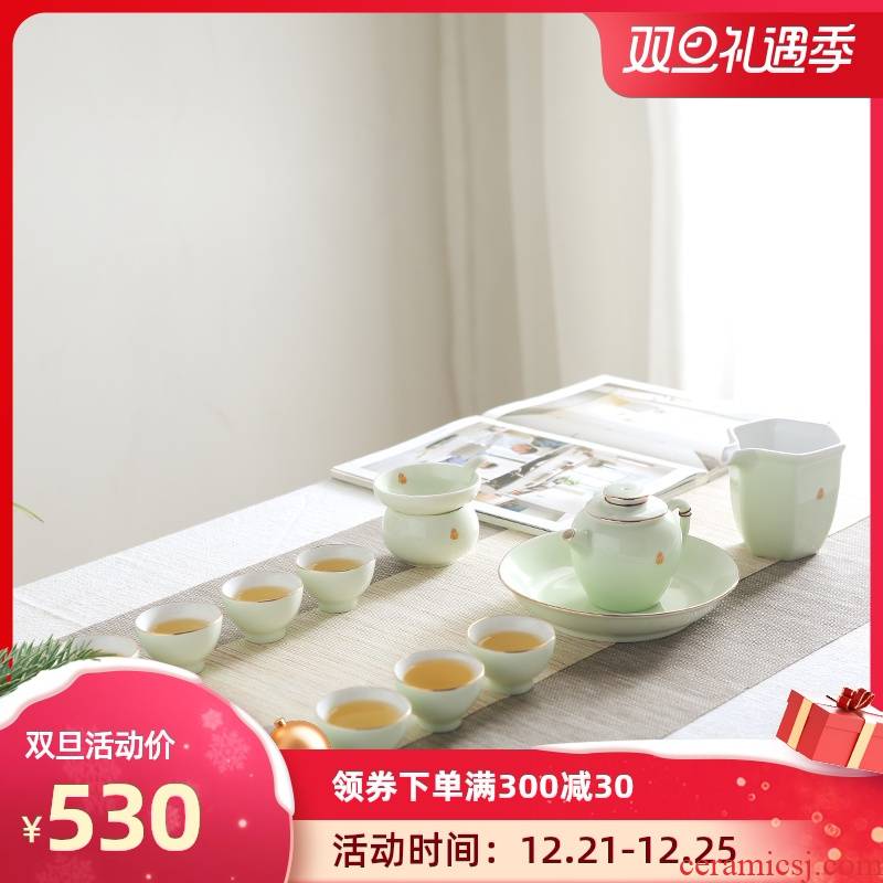 Jingdezhen celadon tea set suit I and contracted household fuels the kung fu tea cup small glass ceramic teapot