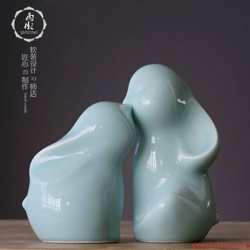 Jingdezhen ceramic gurgle creative wedding gift item ceramic rabbit rabbit office furnishing articles ornaments ornament