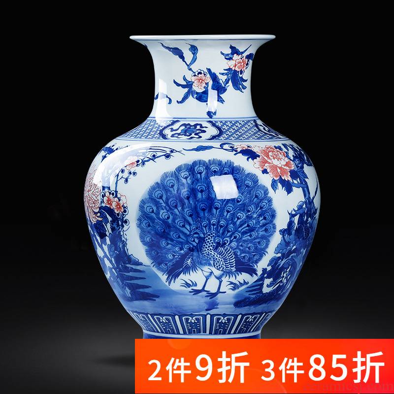 Jingdezhen porcelain ceramic antique large blue and white porcelain vase sitting room floor furnishing articles TV ark, home decoration