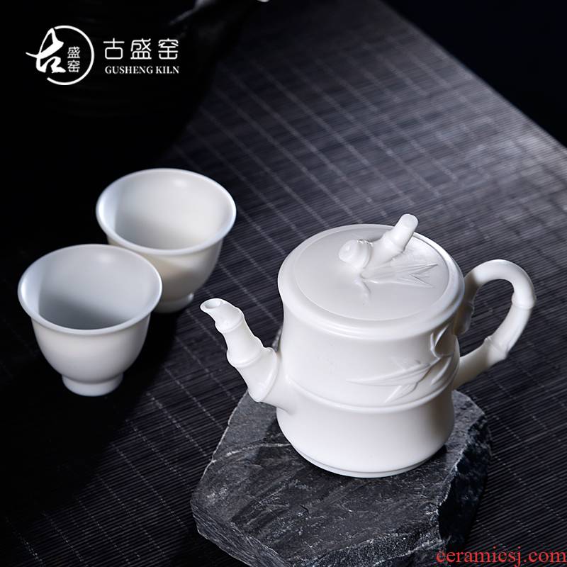 2 new DE gu sheng up suit white porcelain ceramic kung fu tea set built manually element to burn a pot of two cups of the teapot