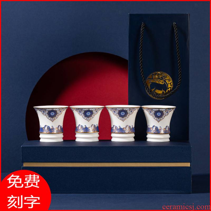 Small ceramic suet jade white porcelain of jingdezhen blue and white porcelain cup kung fu tea tea sample tea cup, master cup single CPU