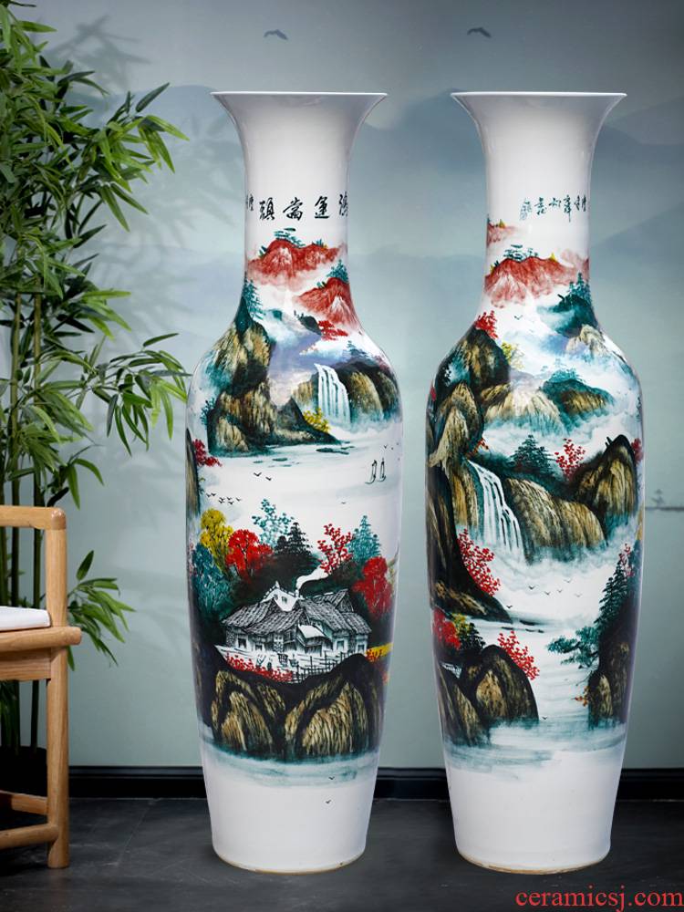 Jingdezhen ceramics much luck hand - made a landscape painting of large vase household living room TV cabinet furnishing articles