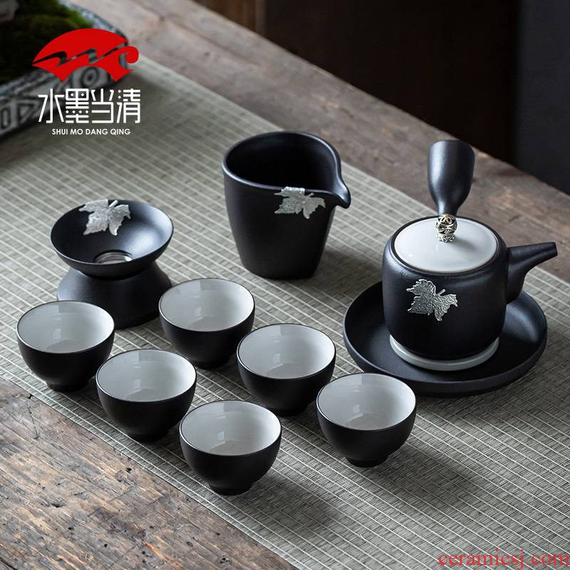 Coarse pottery Japanese side put the pot of kung fu tea set suits for domestic high - end retro manual unglazed contracted zen tea cup
