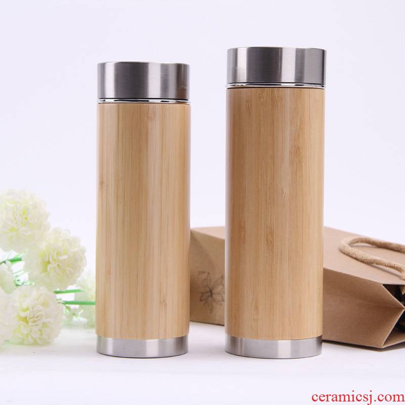Wholesale department creative bamboo shell stainless steel vacuum cup is suing portable purple sand cup of advertising gifts glass can be customized