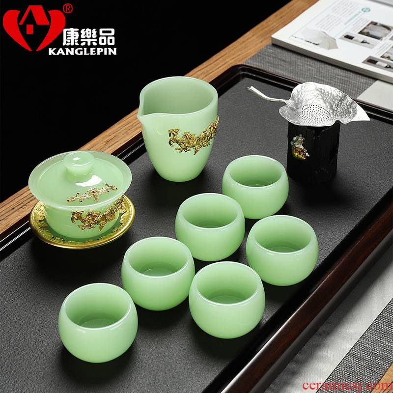 Recreational product azure with silver coloured glaze tea set jade porcelain creative kung fu tea tureen high - grade the whole household