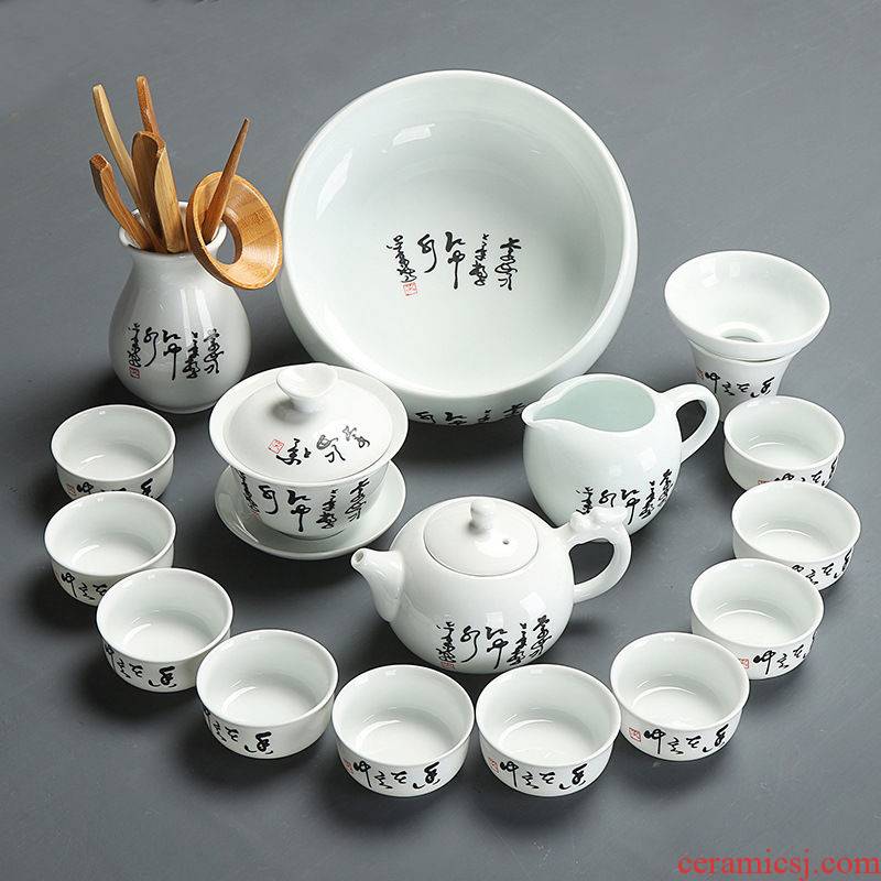 Kung fu tea set home tea cup teapot jingdezhen contracted tureen tea art pure creative ceramic tea taking
