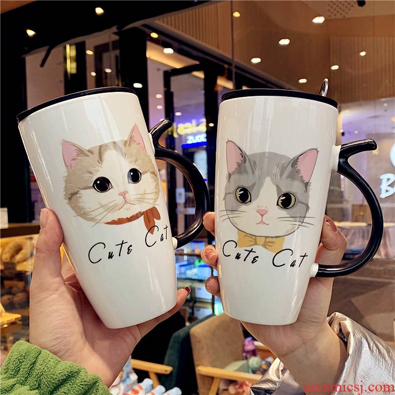 Creative express cartoon cup men 's and' s office ceramic mugs couples move milk spoon coffee cup with cover