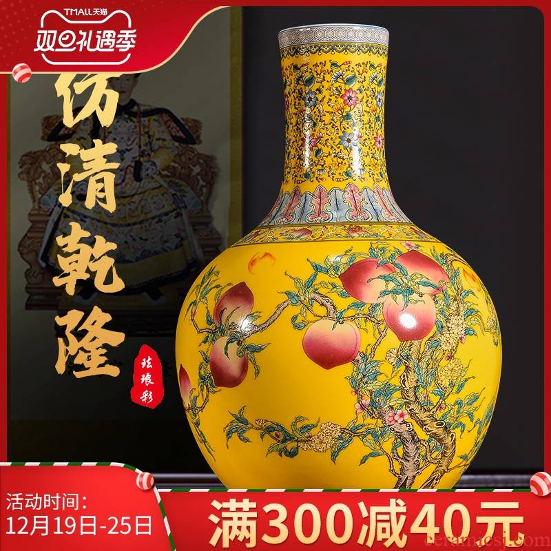 Jingdezhen ceramics, vases, flower arrangement sitting room yellow enamel color TV ark, rich ancient frame desktop ornaments furnishing articles