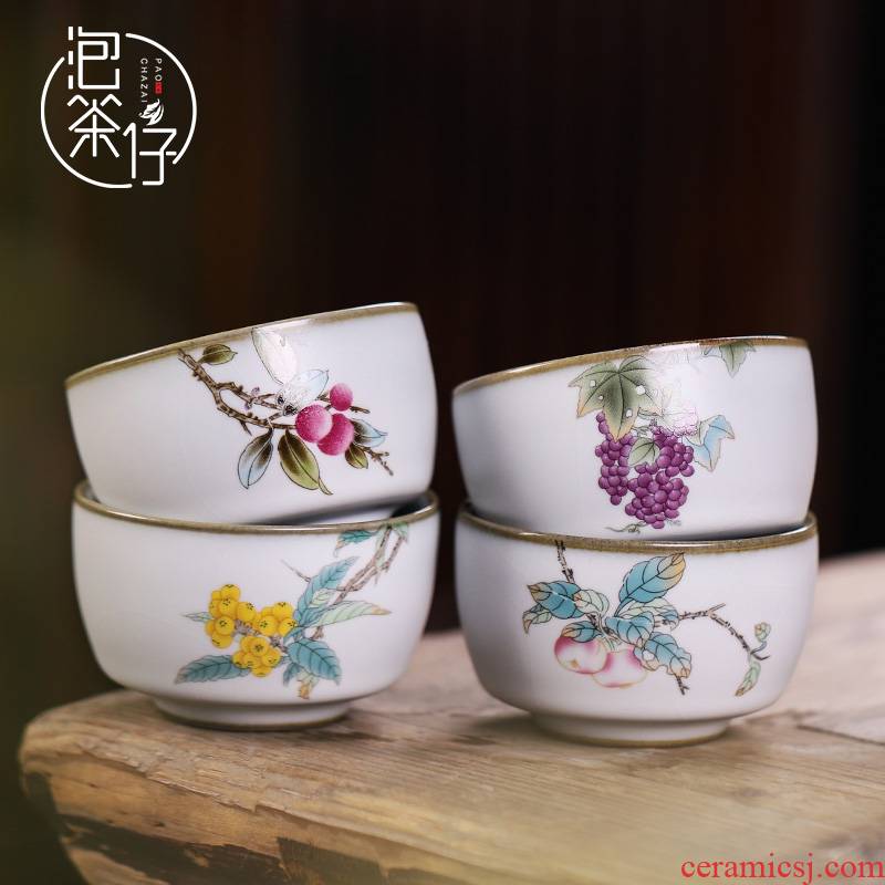 Jingdezhen copy your up teacups hand - made famille rose porcelain Chinese checking master cup slicing can be a small single CPU