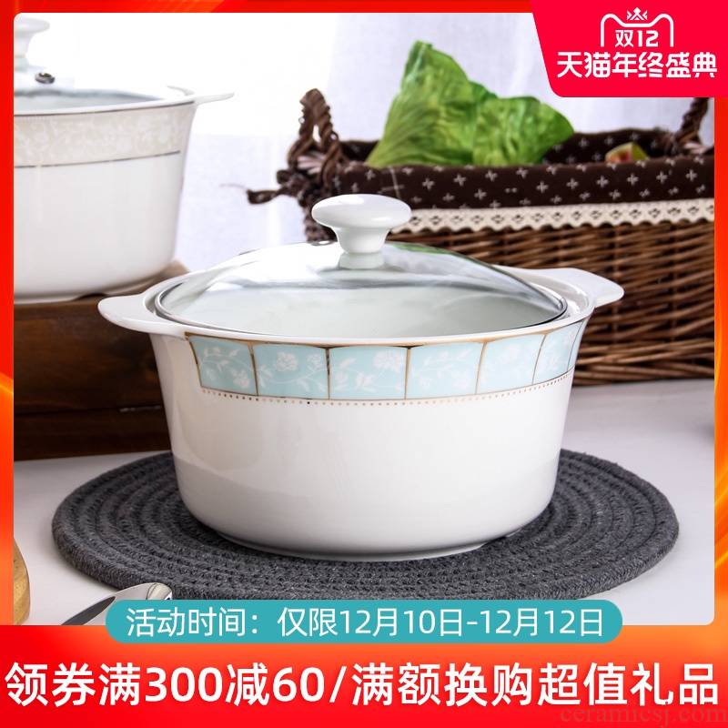 Jingdezhen ceramic soup pot with cover household rice basin ipads China circular microwave fire pot contracted large soup bowl
