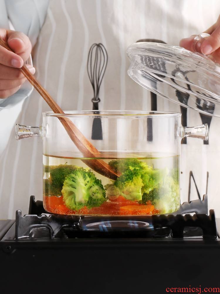 Transparent high borosilicate glass ears pot soup household electric TaoLu gas flame heat resisting high temperature resistant soup pot of stew