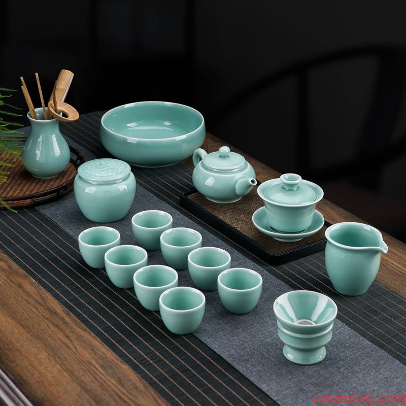 Jingdezhen color glaze celadon ceramic kunfu tea tureen tea set suit household contracted sitting room of a complete set of tea