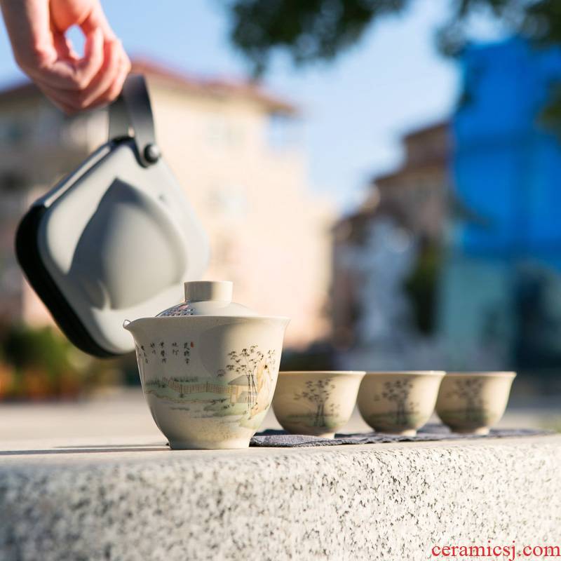 To crack a pot of three portable travel package was suit jingdezhen ceramic tea separation with the teapot