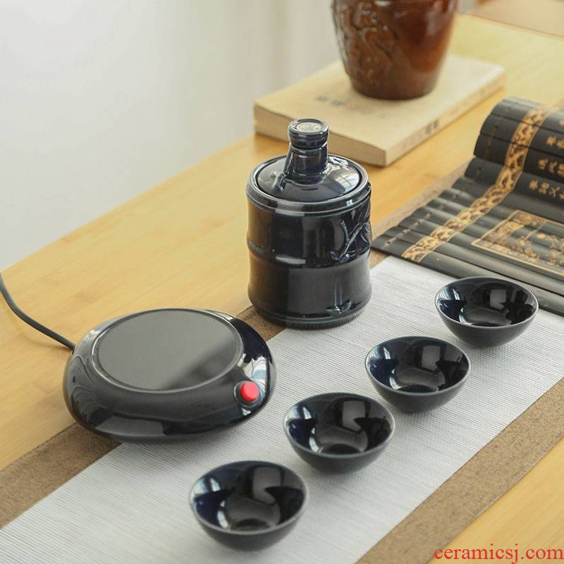 Qiao mu had a hip flask electrical heating hot wine temperature burn wine wine pot hot black pottery JiLan wine sets