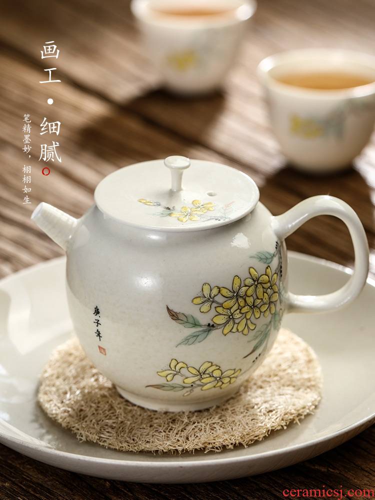 Pure manual Chinese teapot jingdezhen kunfu tea tea tea pot of small size single pot ball hole, hand - made ceramic pot female