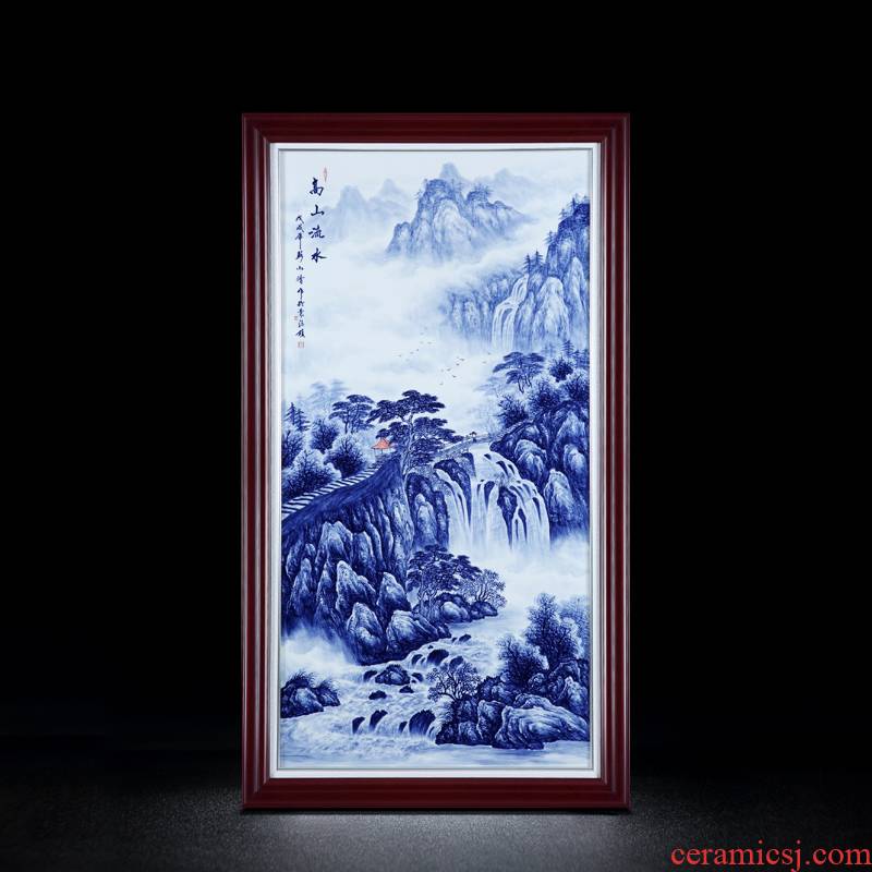 Jingdezhen porcelain plate painting hand Chinese blue and white porcelain plate long stream water painting the sitting room metope adornment household decoration