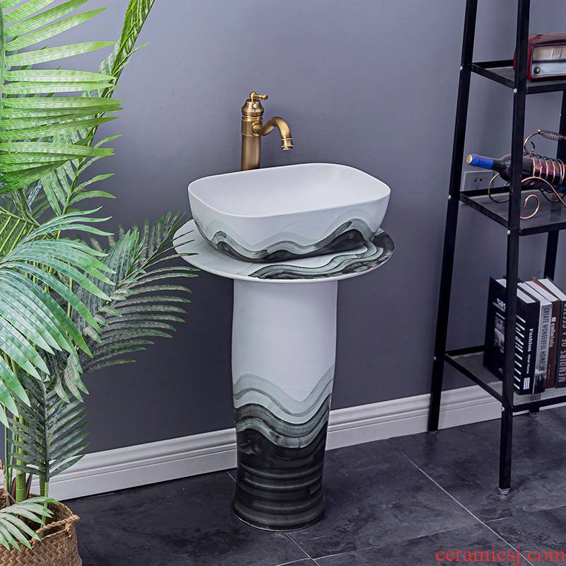 Household lavabo floor pillar basin courtyard balcony toilet stage basin integrated basin ceramic sinks. 5