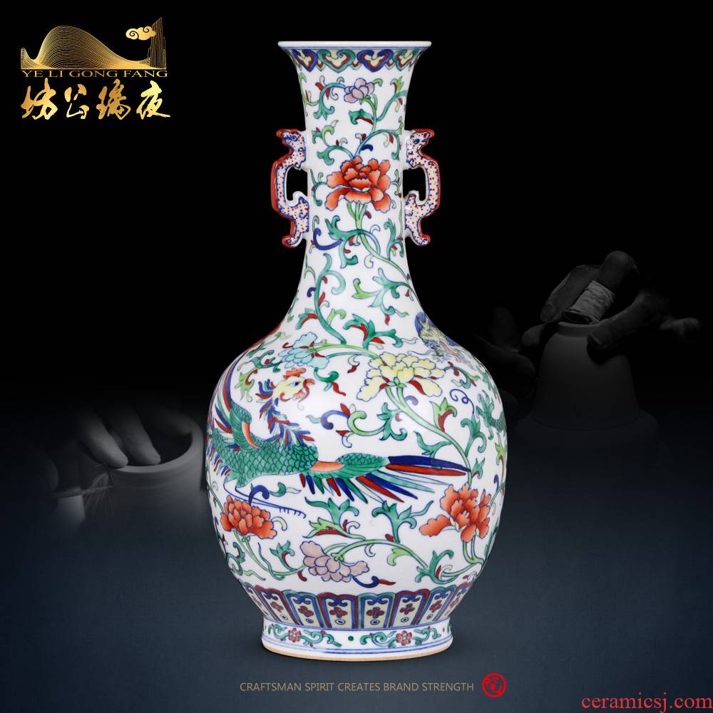 Jingdezhen ceramics vase imitation the qing qianlong blue - and - white longfeng grain ears bottle of Chinese style household adornment furnishing articles