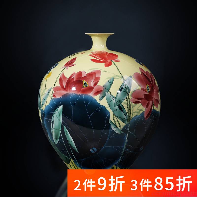 Jingdezhen porcelain ceramic hand - made lotus flower vase furnishing articles sitting room porch TV ark, new Chinese style household ornaments