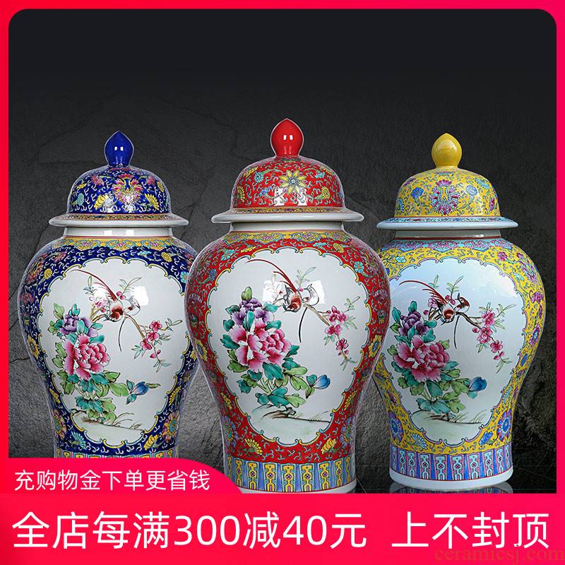 Jingdezhen ceramic general tank hand - made archaize pastel peony of large vases, sitting room of Chinese style household furnishing articles