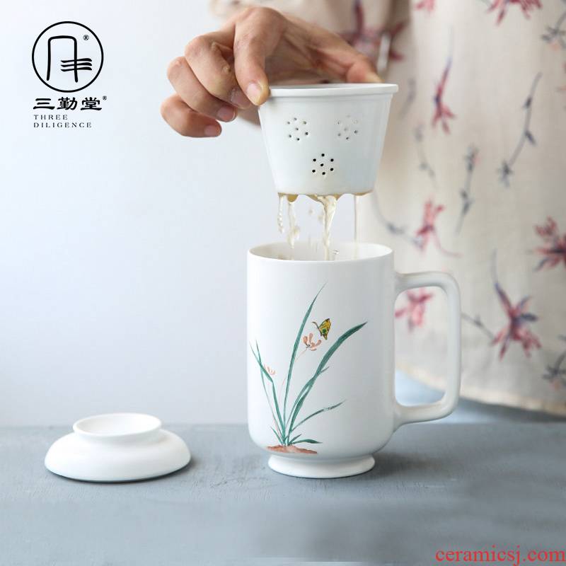 Three frequently hall tea cup ceramic filtration separation with cover the tea cups of tea cups office boss tea cups