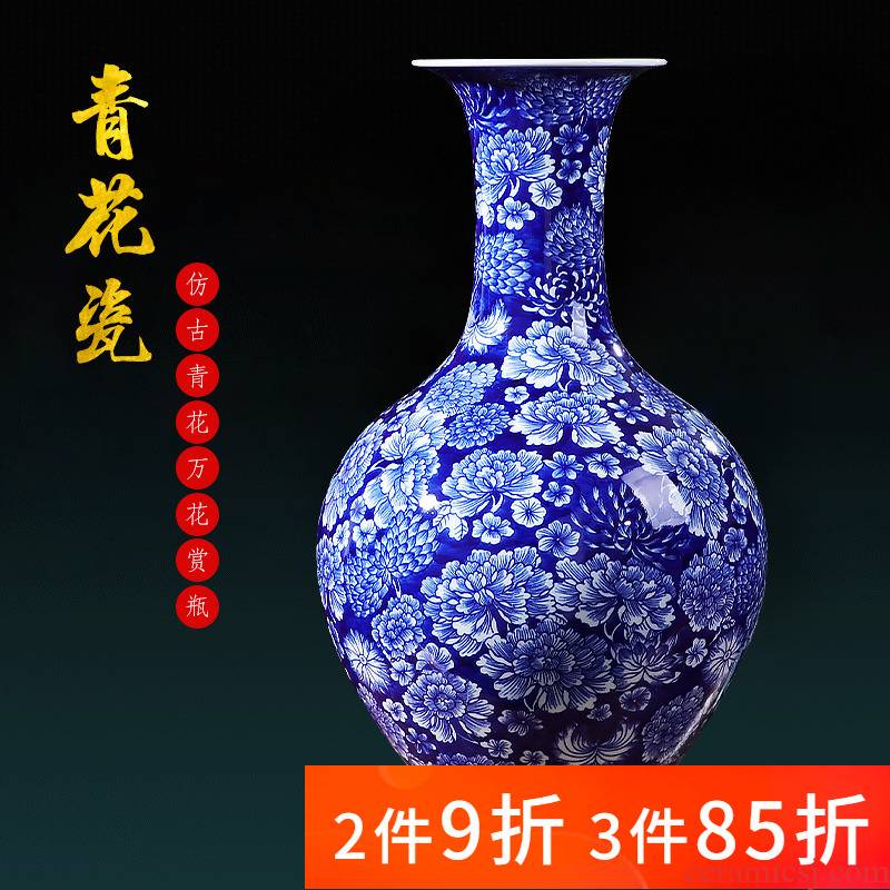 Jingdezhen ceramics craft blue and white porcelain vase in the sitting room porch decorate rich ancient frame decoration accessories restoring ancient ways furnishing articles