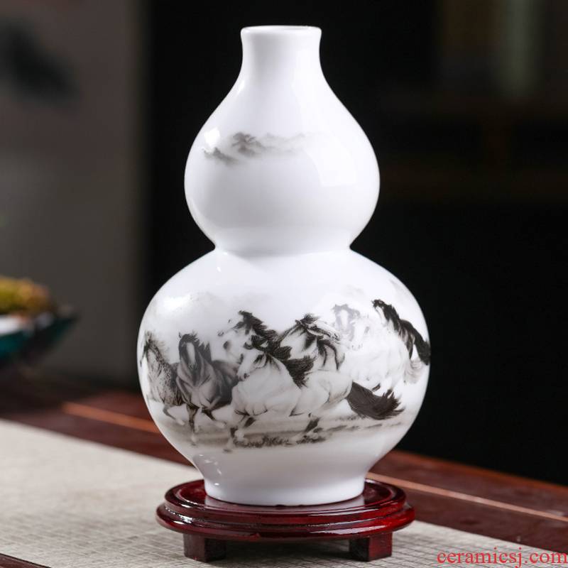 Jingdezhen chinaware bottle gourd vases, flower arranging new sitting room of Chinese style household furnishing articles rich ancient frame decorative arts and crafts